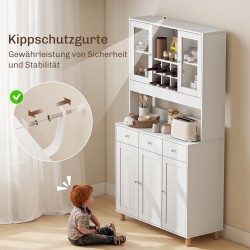 Keittiökaappi kahdella lasiovella, 3 laatikkoa, viiniteline, lastulevy, 100x40x180 cm, valkoinen