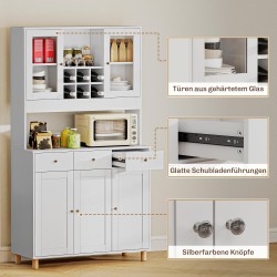 Keittiökaappi kahdella lasiovella, 3 laatikkoa, viiniteline, lastulevy, 100x40x180 cm, valkoinen