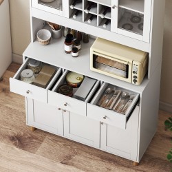 Keittiökaappi kahdella lasiovella, 3 laatikkoa, viiniteline, lastulevy, 100x40x180 cm, valkoinen