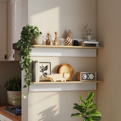 Seinähyllyt 2 kpl, leijuhyllysetti keittiöön ja olohuoneeseen, lastulevy, 80 x 16,5 x 20 cm, valkoinen/luonnonpuu
