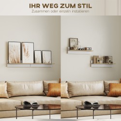 Seinähyllyt 2 kpl, leijuhyllysetti keittiöön ja olohuoneeseen, lastulevy, 80 x 16,5 x 20 cm, valkoinen/luonnonpuu