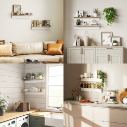 Seinähyllyt 2 kpl, leijuhyllysetti keittiöön ja olohuoneeseen, lastulevy, 80 x 16,5 x 20 cm, valkoinen/luonnonpuu