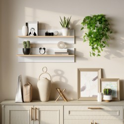 Seinähyllyt 2 kpl, leijuhyllysetti keittiöön ja olohuoneeseen, lastulevy, 80 x 16,5 x 20 cm, valkoinen/luonnonpuu
