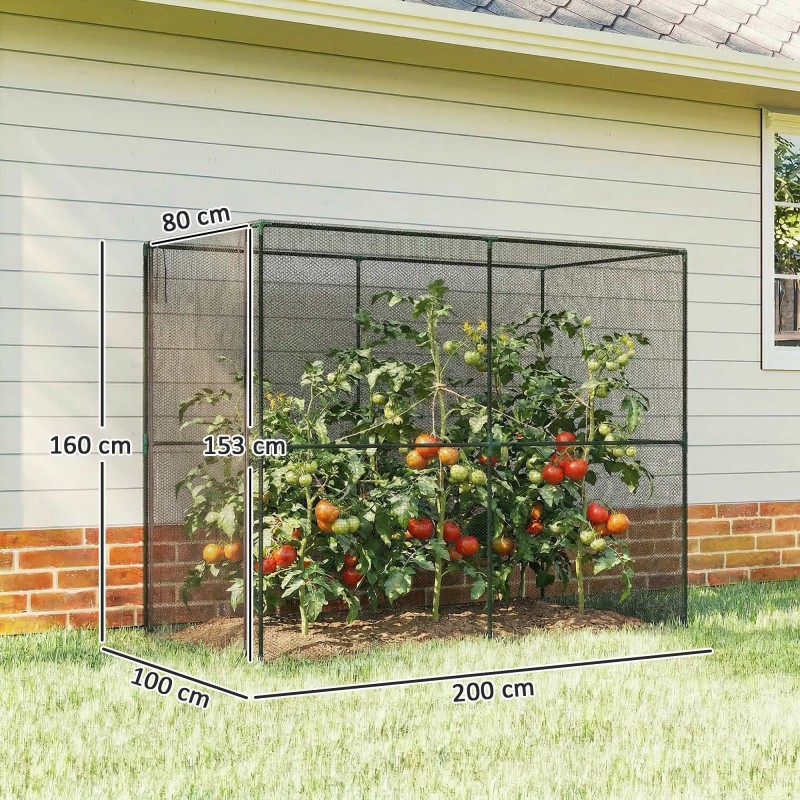 Kasvisuoja verkolla ja vetoketjuovella, teräsrunko, 200 x 100 x 160 cm, musta