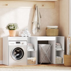 Pesukoneen päälle asennettava kaappi kylpyhuoneeseen, lastulevy, 96 x 60 x 90,5 cm, valkoinen