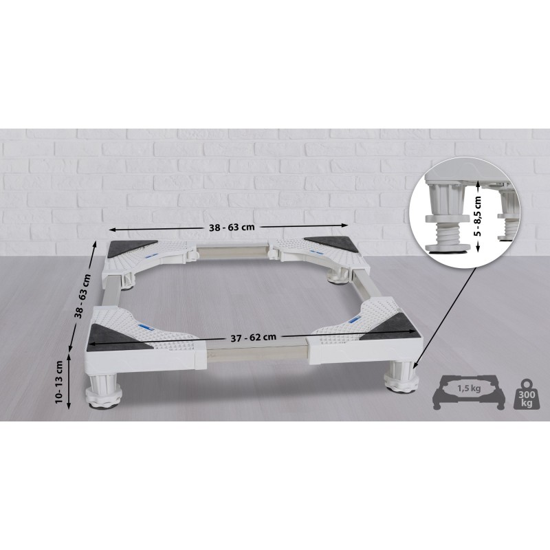 Säädettävä pesukoneen alusta 300 kg vesivaa'alla ja korkeussäädöllä