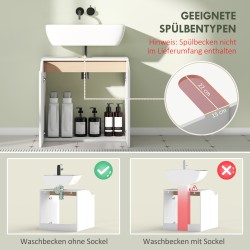 Kylpyhuonekaappi altaan alle soft close -ovilla, lastulevy/MDF, 60 x 35 x 57,9 cm, valkoinen + luonnonpuu