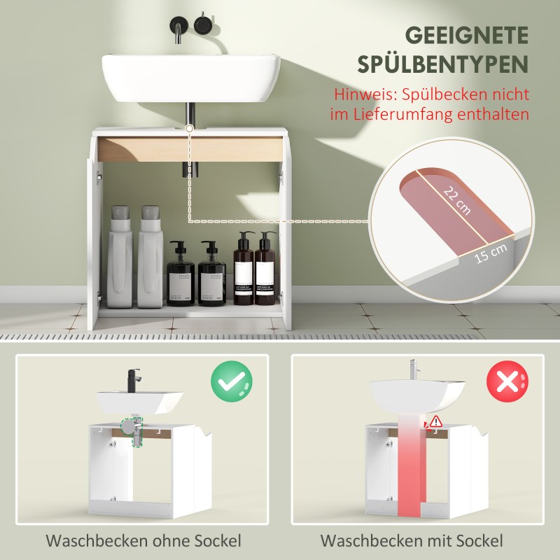 Kylpyhuonekaappi altaan alle soft close -ovilla, lastulevy/MDF, 60 x 35 x 57,9 cm, valkoinen + luonnonpuu