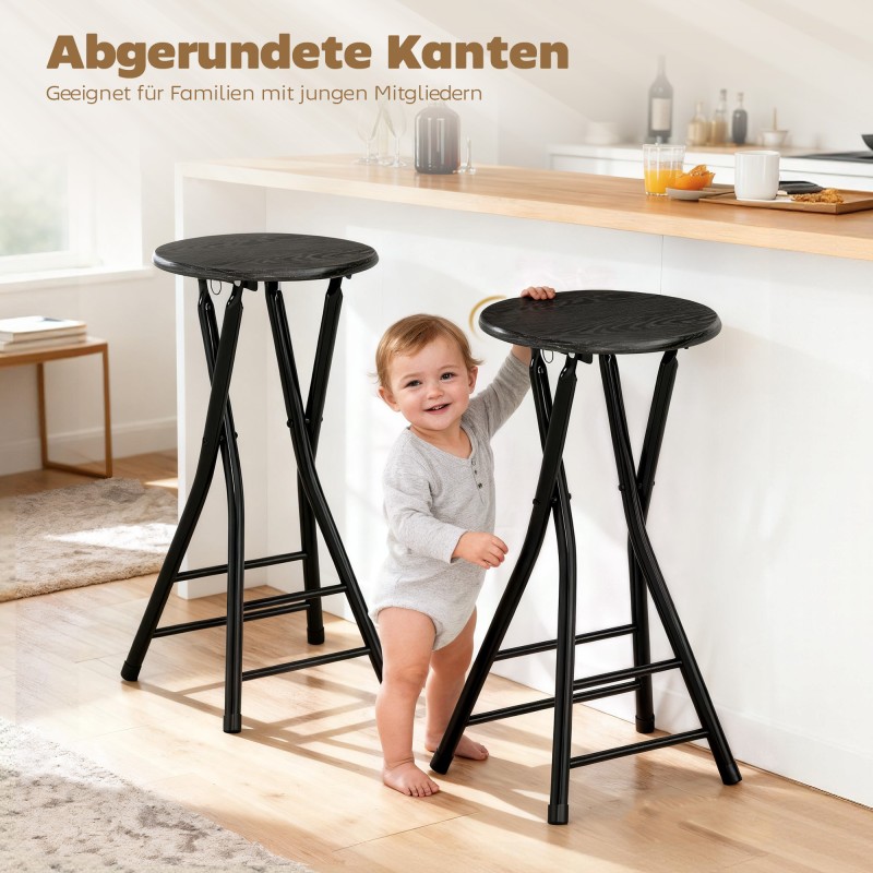 Baarituoli 2 kpl setti, kokoontaitettava, teräsrunko ja MDF-istuin, 34 x 30 x 70 cm, musta