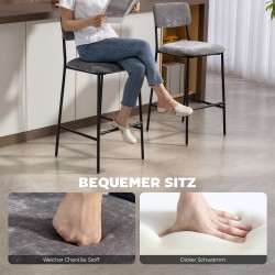 Baarituolit keittiösaarekkeelle, 2 kpl, chenillekangas ja teräs, istuinkorkeus 72,5 cm, harmaa