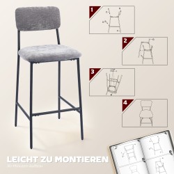 Baarituolit keittiösaarekkeelle, 2 kpl, chenillekangas ja teräs, istuinkorkeus 72,5 cm, harmaa