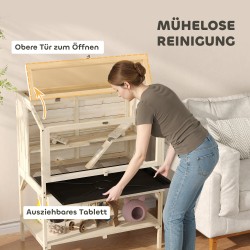 Hamsterihäkki kahdella tasolla ja säilytyskaapilla, kuusipuu ja PET, 84 x 53 x 110 cm, luonnonpuu