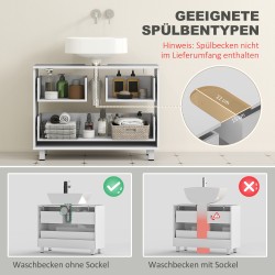 Allaskaappi kylpyhuoneeseen 80x30x60 cm, 2 laatikkoa, U-aukko jalustattomalle altaalle, valkoinen