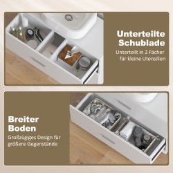 Allaskaappi kylpyhuoneeseen 80x30x60 cm, 2 laatikkoa, U-aukko jalustattomalle altaalle, valkoinen