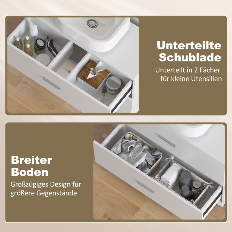 Allaskaappi kylpyhuoneeseen 80x30x60 cm, 2 laatikkoa, U-aukko jalustattomalle altaalle, valkoinen