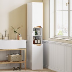Kapea korkea kylpyhuonekaappi lastulevystä 30 x 34,6 x 180,5 cm valkoinen ja luonnonsävy