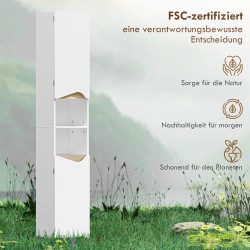 Kapea korkea kylpyhuonekaappi lastulevystä 30 x 34,6 x 180,5 cm valkoinen ja luonnonsävy