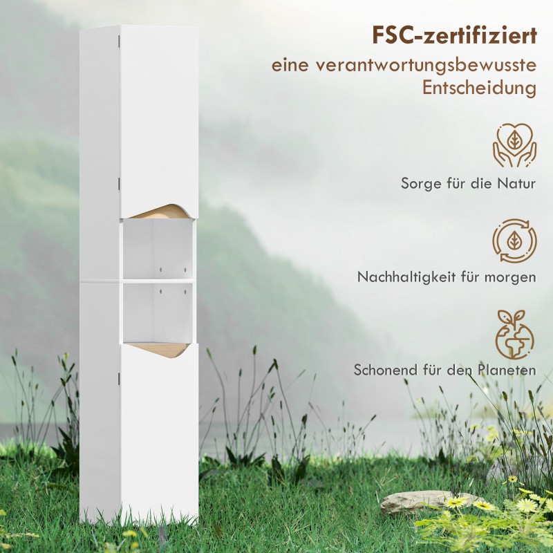 Kapea korkea kylpyhuonekaappi lastulevystä 30 x 34,6 x 180,5 cm valkoinen ja luonnonsävy