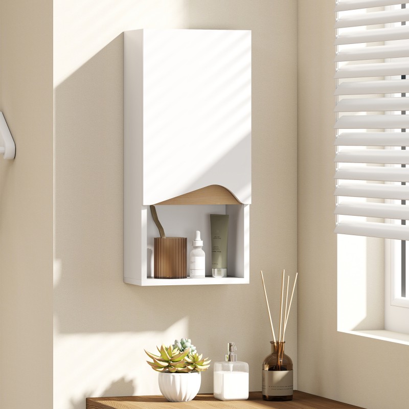 Kylpyhuoneen seinäkaappi soft close -ovella, lastulevy, 30 x 17 x 67 cm, valkoinen luonnonpuun sävyillä