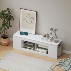 TV-taso 140 cm, jopa 65” TV:lle, 6 lokeroa, 2 lasihyllyä, puupohjainen, valkoinen