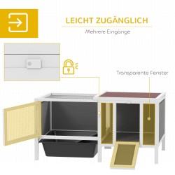 Kanin häkki ja ulkotarha puuta, ramppi ja ulosvedettävä laatikko, 105 x 57,5 x 51,5 cm, harmaa