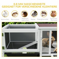 Kanin häkki ja ulkotarha puuta, ramppi ja ulosvedettävä laatikko, 105 x 57,5 x 51,5 cm, harmaa