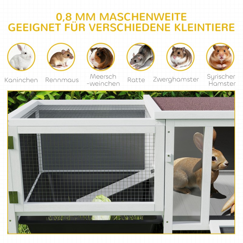 Kanin häkki ja ulkotarha puuta, ramppi ja ulosvedettävä laatikko, 105 x 57,5 x 51,5 cm, harmaa