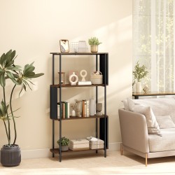 Kirjahylly 4-tasoinen teollinen MDF/teräs 80 x 30 x 141 cm ruskea/musta freestanding