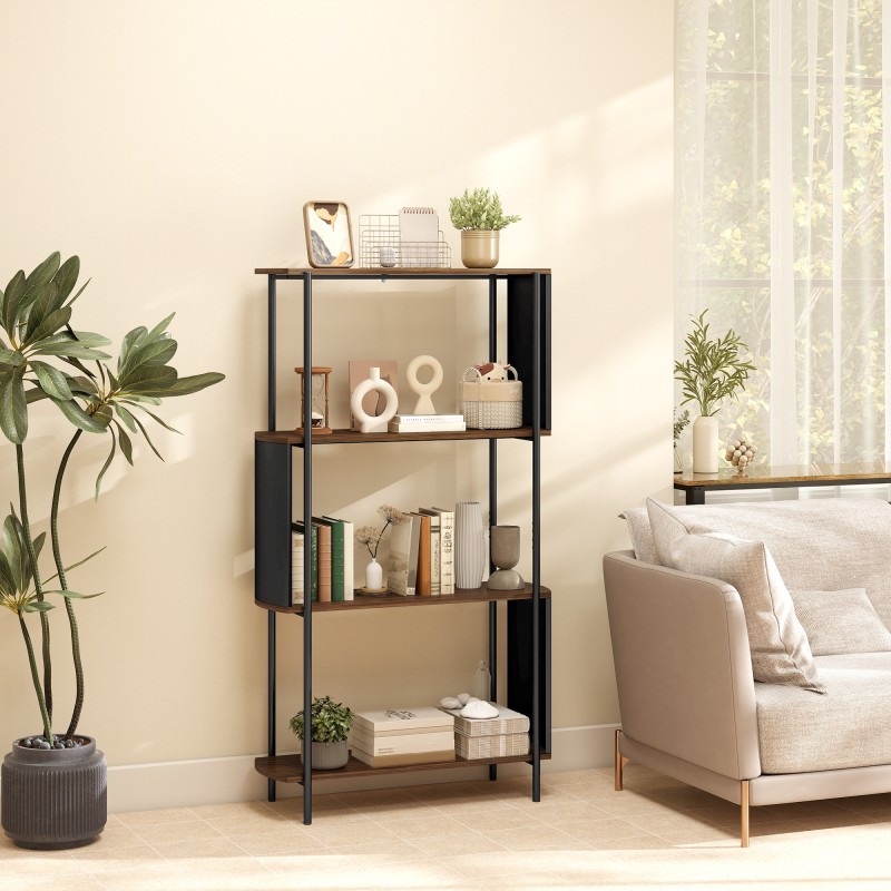 Kirjahylly 4-tasoinen teollinen MDF/teräs 80 x 30 x 141 cm ruskea/musta freestanding