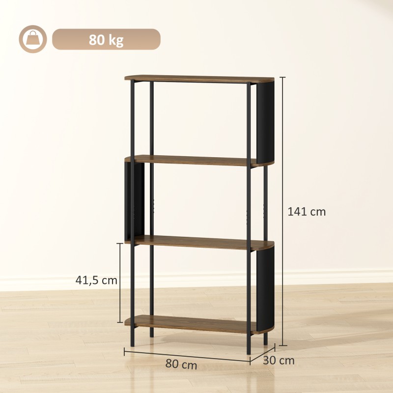 Kirjahylly 4-tasoinen teollinen MDF/teräs 80 x 30 x 141 cm ruskea/musta freestanding