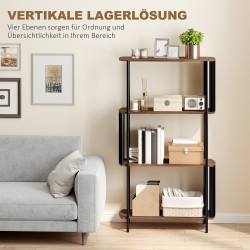 Kirjahylly 4-tasoinen teollinen MDF/teräs 80 x 30 x 141 cm ruskea/musta freestanding