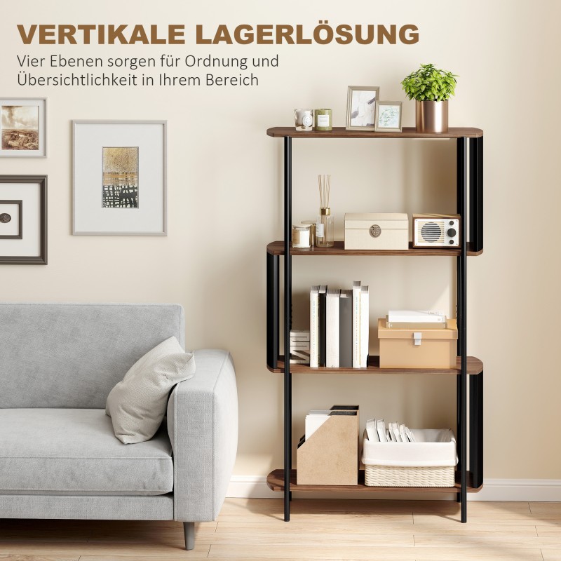 Kirjahylly 4-tasoinen teollinen MDF/teräs 80 x 30 x 141 cm ruskea/musta freestanding