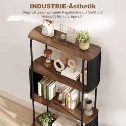 Kirjahylly 4-tasoinen teollinen MDF/teräs 80 x 30 x 141 cm ruskea/musta freestanding