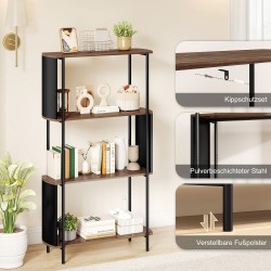 Kirjahylly 4-tasoinen teollinen MDF/teräs 80 x 30 x 141 cm ruskea/musta freestanding