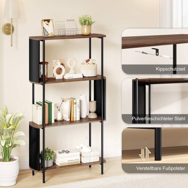 Kirjahylly 4-tasoinen teollinen MDF/teräs 80 x 30 x 141 cm ruskea/musta freestanding