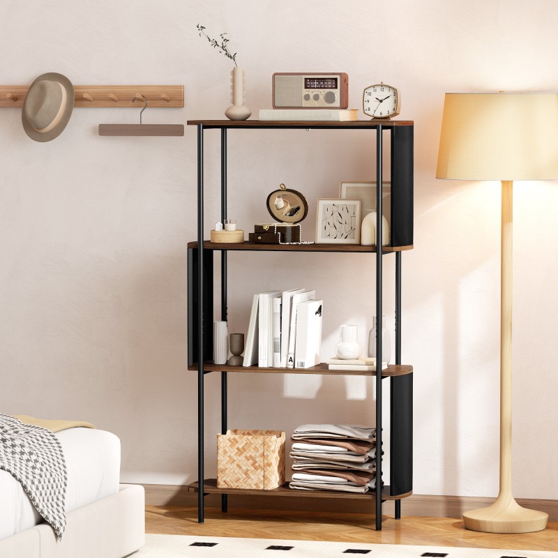 Kirjahylly 4-tasoinen teollinen MDF/teräs 80 x 30 x 141 cm ruskea/musta freestanding