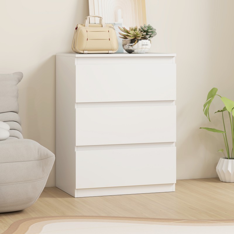 Lipasto 3 laatikkoa makuuhuoneeseen ja eteiseen, lastulevy, 60 x 40 x 79 cm, valkoinen