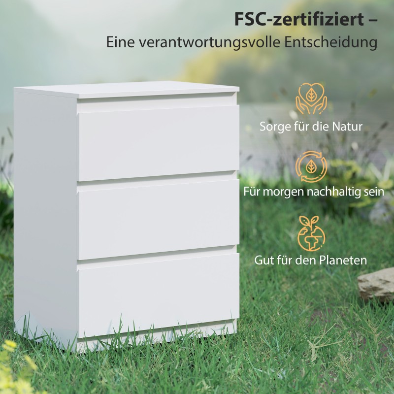 Lipasto 3 laatikkoa makuuhuoneeseen ja eteiseen, lastulevy, 60 x 40 x 79 cm, valkoinen