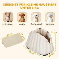 Koiran kantolaukku ja autopesä alle 5 kg koirille, Oxford-kangas, 50x30x31 cm, cremevalkoinen