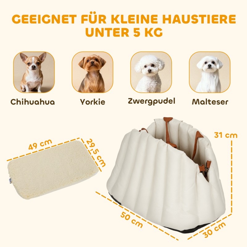 Koiran kantolaukku ja autopesä alle 5 kg koirille, Oxford-kangas, 50x30x31 cm, cremevalkoinen