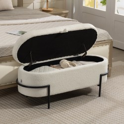 Säilytyspenkki teräsjaloilla, fleece-verhoilu, 114,5 x 40 x 48 cm, 69 l, kermanvalkoinen