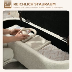 Säilytyspenkki teräsjaloilla, fleece-verhoilu, 114,5 x 40 x 48 cm, 69 l, kermanvalkoinen