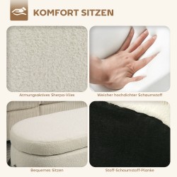 Säilytyspenkki teräsjaloilla, fleece-verhoilu, 114,5 x 40 x 48 cm, 69 l, kermanvalkoinen