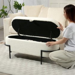 Säilytyspenkki teräsjaloilla, fleece-verhoilu, 114,5 x 40 x 48 cm, 69 l, kermanvalkoinen