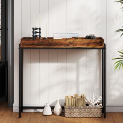 Kapea konsolipöytä eteiseen, metallirunko ja lastulevy, 100 x 30 x 91 cm, rustiikin ruskea/musta