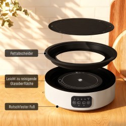 2-in-1 keramiikkakeitin ja sähkög rilli, infrapuna, 2000 W, 4 tehotasoa, LED-näyttö, rasvakeräysastia, valkoinen