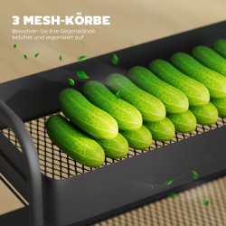 Keittiökärry 3 korilla, metallia, 64,5 x 34 x 87 cm, musta