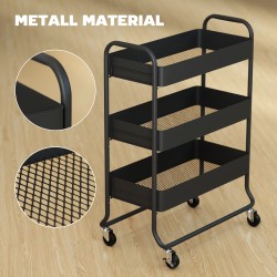 Keittiökärry 3 korilla, metallia, 64,5 x 34 x 87 cm, musta