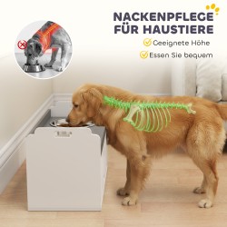 Koiran korotettu ruokintapiste säilytyskaapilla, 2 teräskulhoa, MDF, 60 x 30 x 35,5 cm, valkoinen