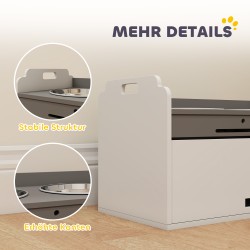 Koiran korotettu ruokintapiste säilytyskaapilla, 2 teräskulhoa, MDF, 60 x 30 x 35,5 cm, valkoinen